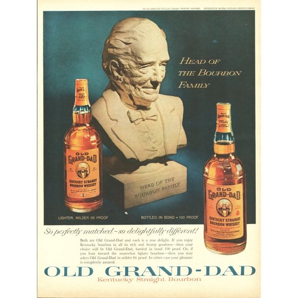 1961 Old Grand-Dad Bourbon Vintage Print Ad Statue Bust Stone Wall Art 10x13 60s - Picture 1 of 1